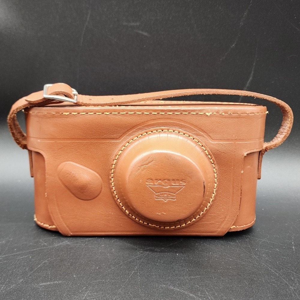 Argus Tan Leather Vintage Camera Case Blue Velvet Lining Retro Photography
